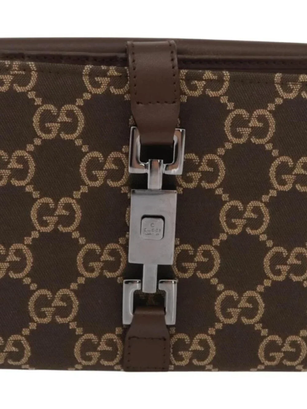 GUCCI GG Canvas Jackie Wallet Brown Silver 035 2773 2131 Auth am10798V